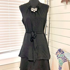 Sugar Magnolia,Noir Dotted-Swiss, Layered Dress,Wear Belted or Not, EUC,